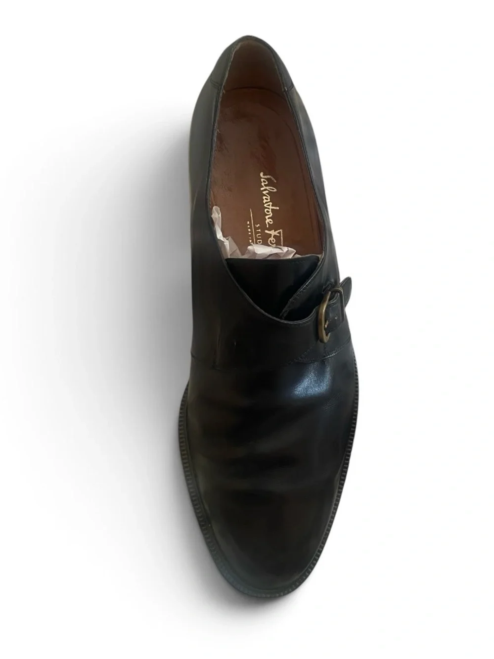 Salvatore Ferragamo Vintage Mens Black Leather Single Monk Strap Dress Shoes 10D